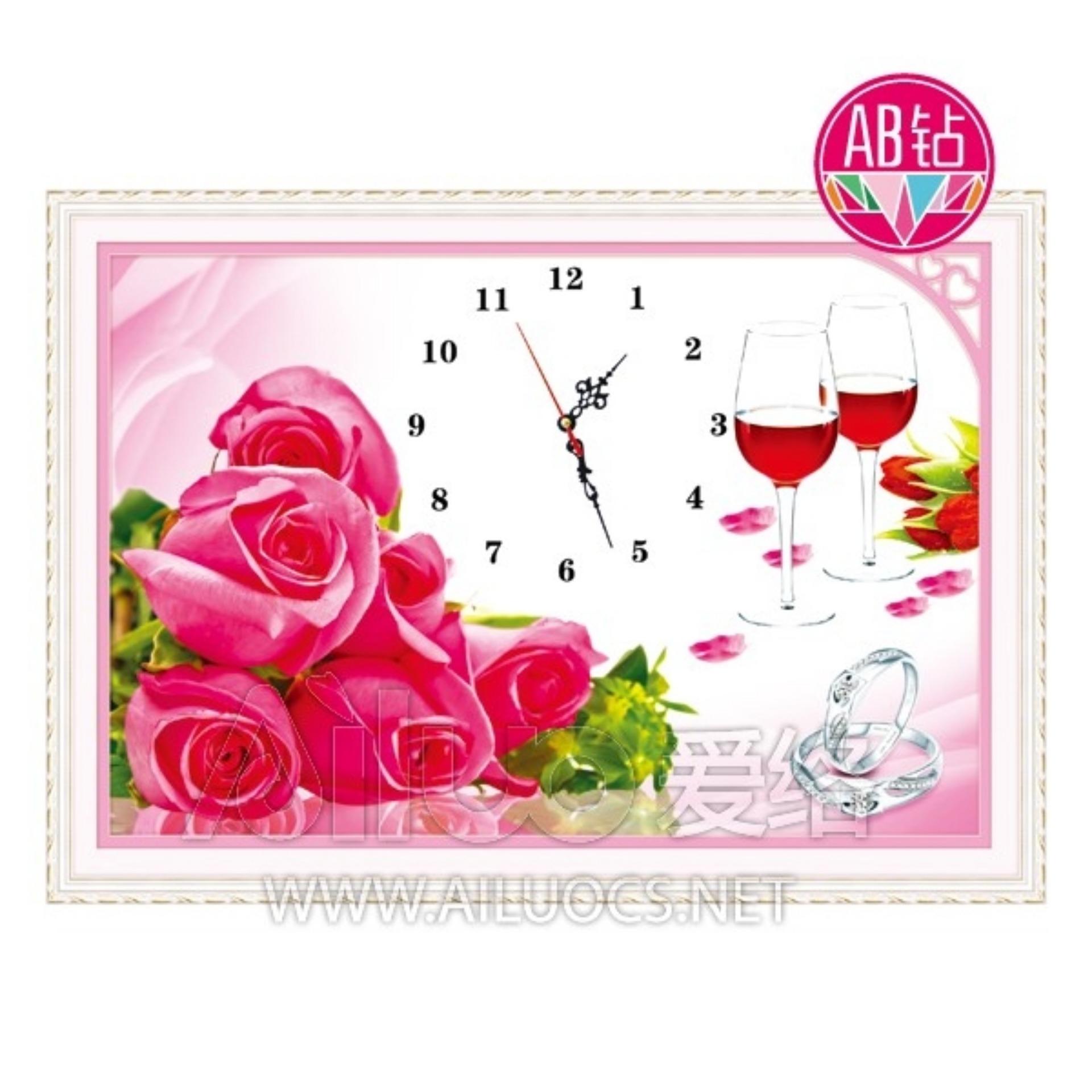 xả hàng tồn TRANH ĐÍNH ĐÁ ĐỒNG HỒ HOA HỒNG 71689 (Kích thước : 50X71cm CHƯA ĐÍNH)