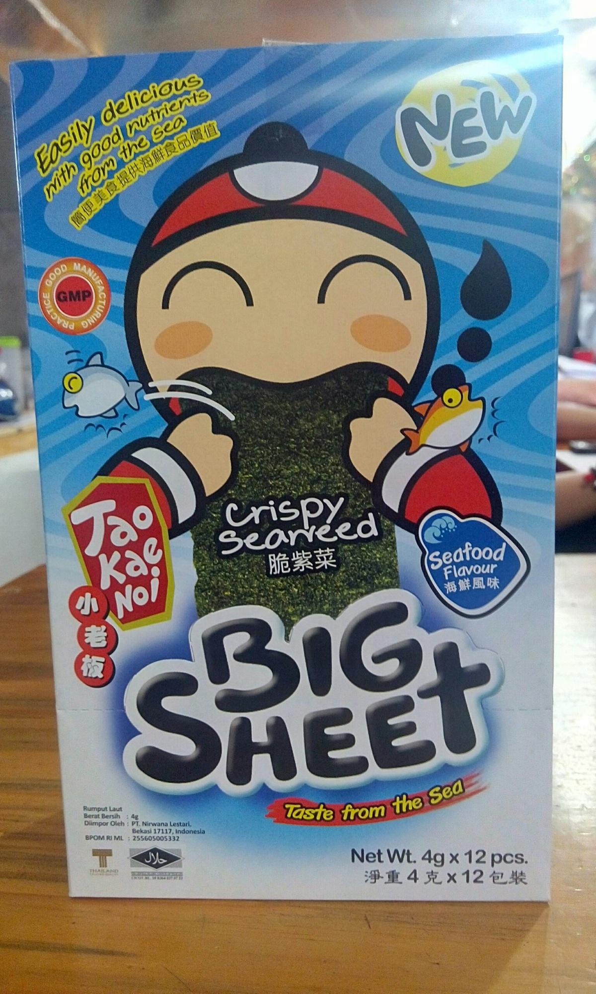 Snack rong biển taokaenoi big sheet vị hải sản hộp 12 gói 3.2g