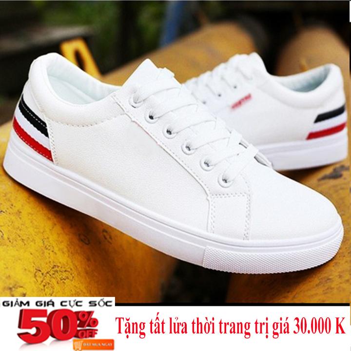 Giày thể thao nam sneaker trắng + Tặng tất khử mùi NANO