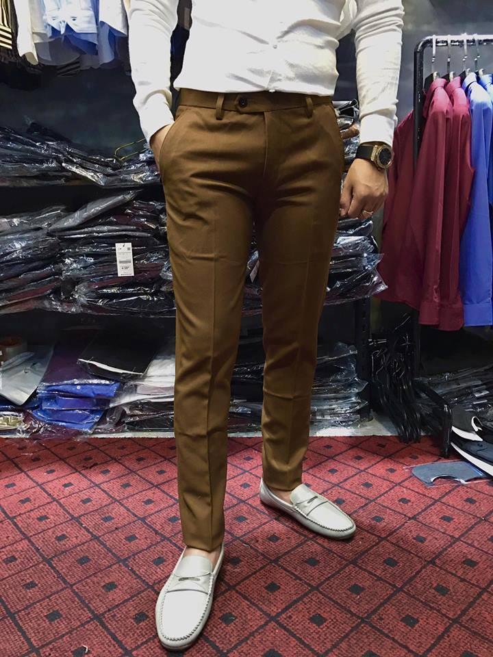 Quần Âu nam Màu Nâu Quần Tây nam Màu Nâu dáng hàn quốc, vải không xù, nhăn