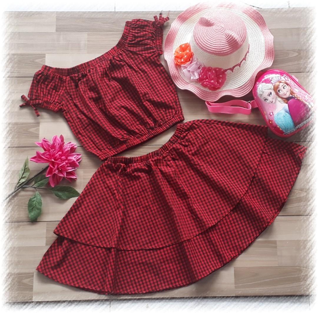 Bộ váy caro kate 2 tầng size lớn, BỘ váy caro croptop