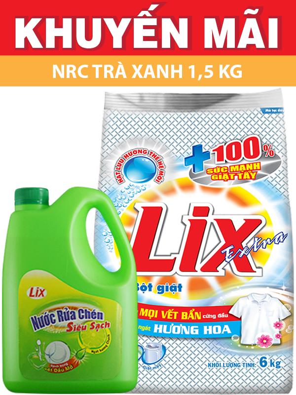 Bột giặt lix extra 6kg khuyến mãi nước rửa chén 1,5kg