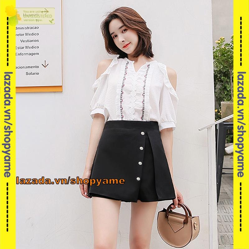 Quần giả váy yame xẻ tà phối nút b mt1129