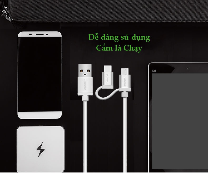 Dây sạc và truyền dữ liệu đa năng 2 trong 1 USB2.0 sang (Micro USB + đầu chuyển USB Type C) dài 0.25-2M UGREEN US177 Dây sạc và truyền dữ liệu đa năng 2 trong 1 USB2.0 sang (Micro USB + đầu chuyển USB Type C) dài 0.25-2M UGREEN US177