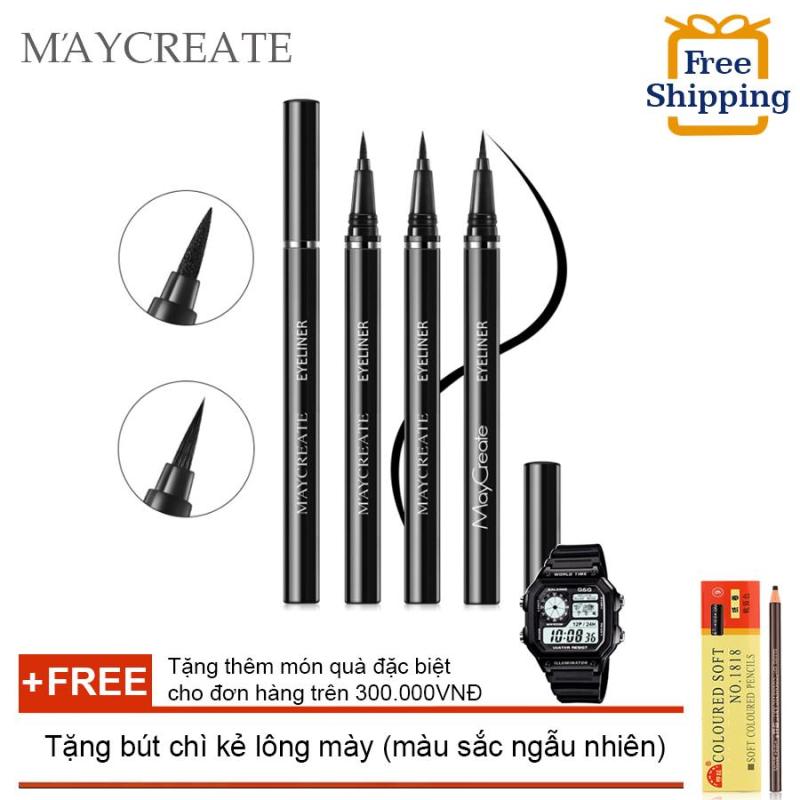 Bộ 03 Bút lông kẻ mắt Maycreate ( 0.6ml ) + Tặng bút chì kẻ lông mày ( Đơn hàng mỹ phẩm trên 300k tặng thêm 1 đồng hồ thể thao như quảng cáo )(OEM)