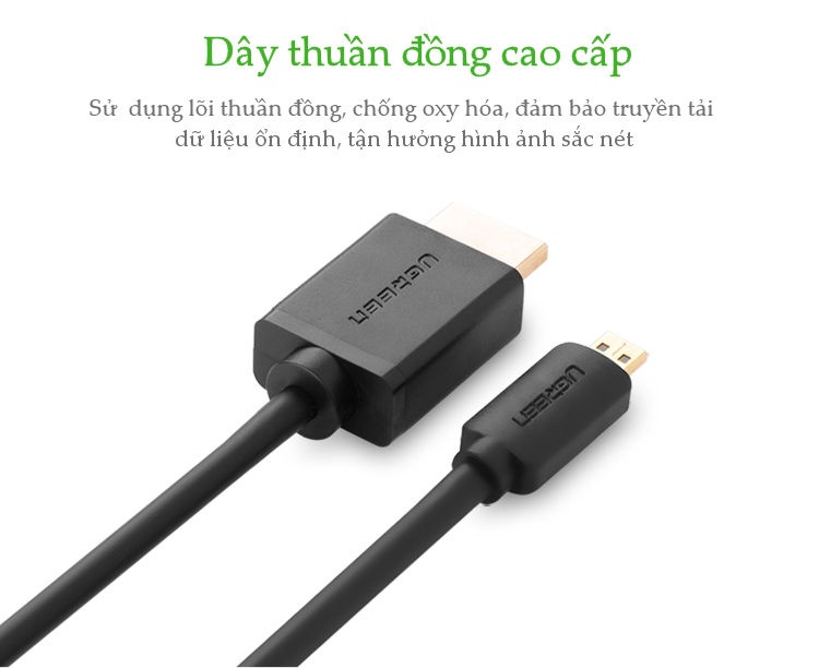 Cáp chuyển Micro HDMI Type D sang HDMI Type A Dài 1-3M UGREEN HD127 Cáp chuyển Micro HDMI Type D sang HDMI Type A Dài 1-3M UGREEN HD127