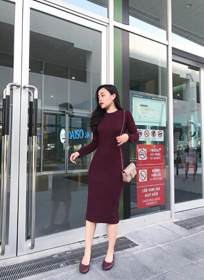 Đầm-váy body len tăm dài tay đủ màu