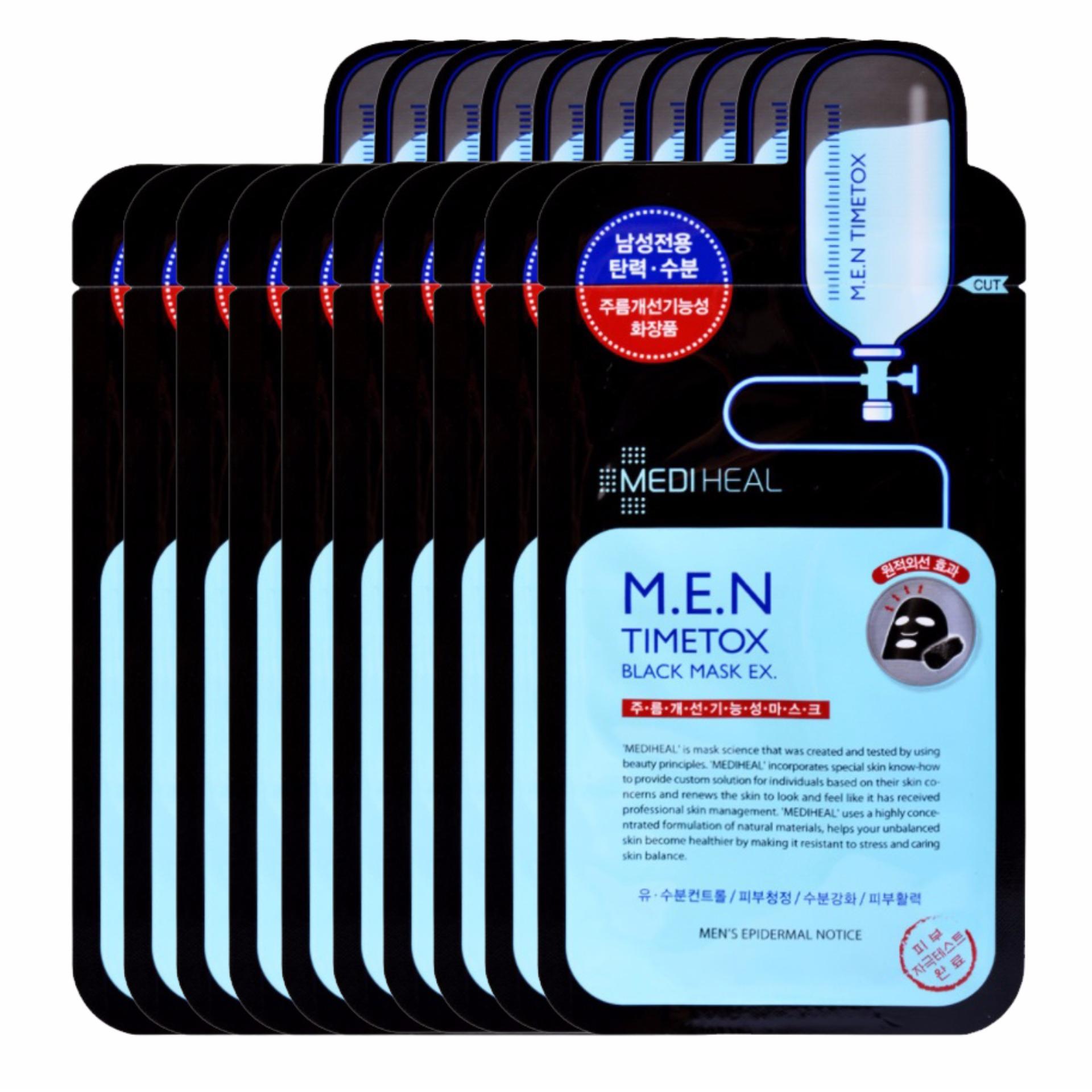 Hộp 10 Mặt nạ than hoạt tính làm sạch sâu dưỡng da căng mịn dành cho nam Mediheal M.E.N Timetox Black Mask Ex 25ml x10 tốt nhất