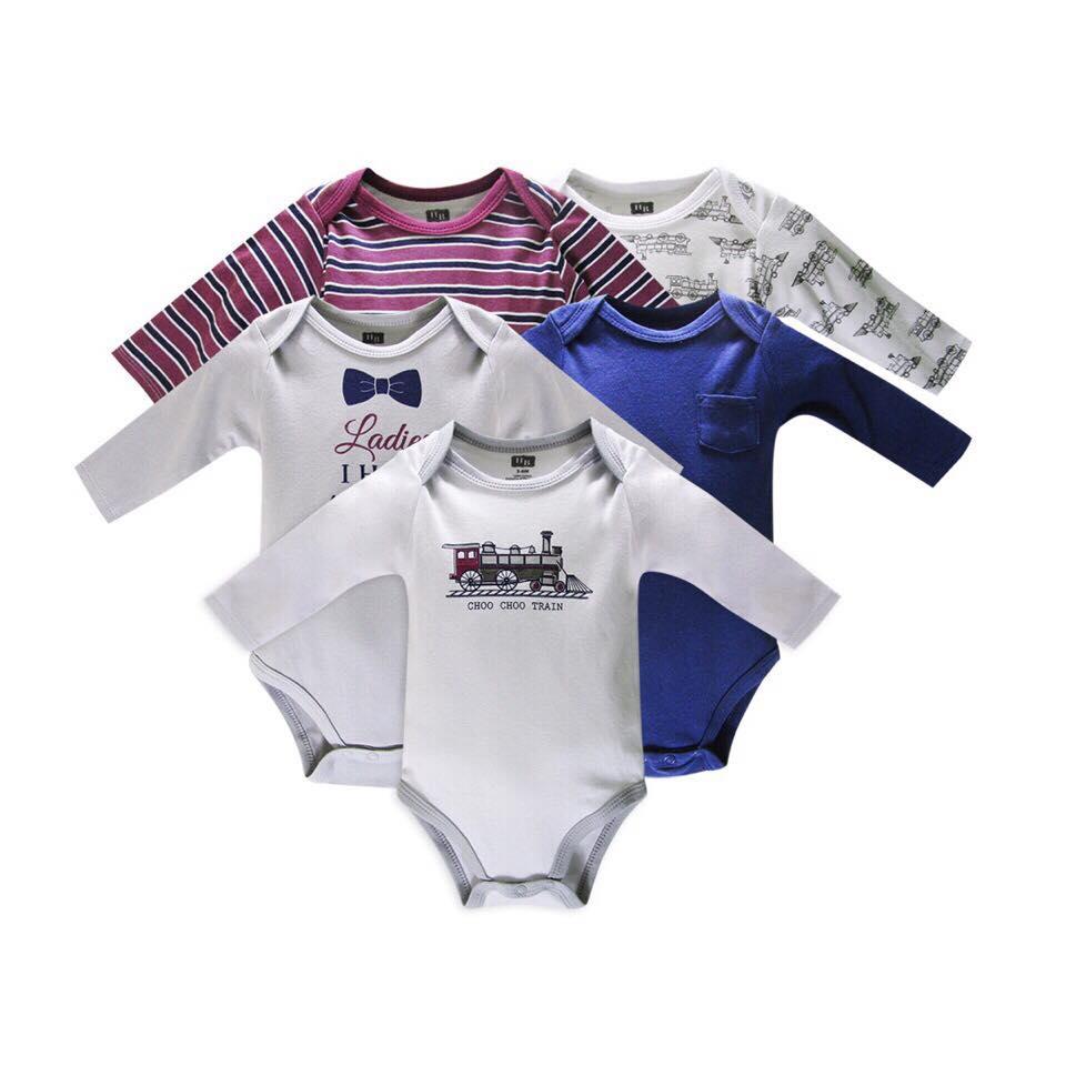 Set 5 Body Suit Xuất Dư Beliti Xịn  Dài Tay Màu Bé Trai