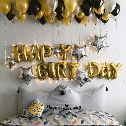 Set bóng Happy birthday kèm bóng màu - kèm sao bạc