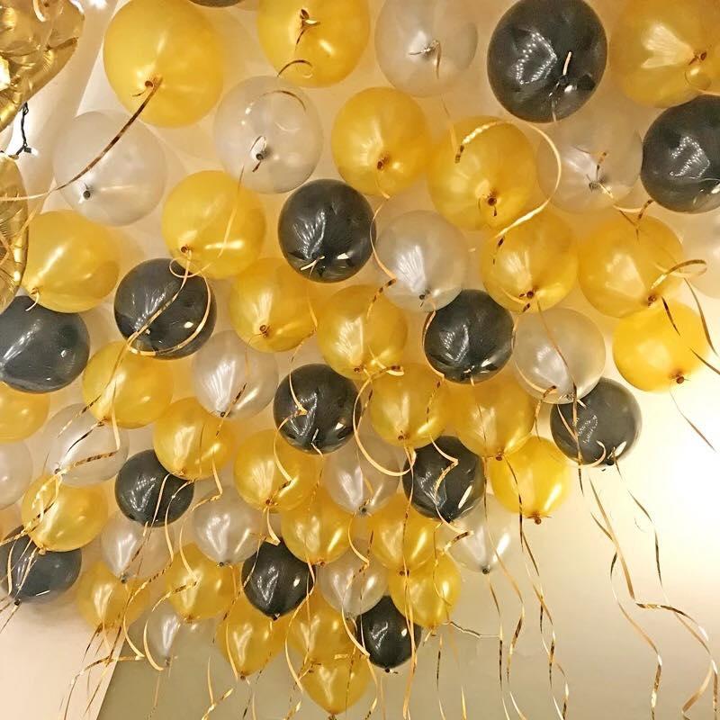 Bóng bay sinh nhật 100 vỏ màu bạc, vàng gold, đen tặng kèm bơm tay