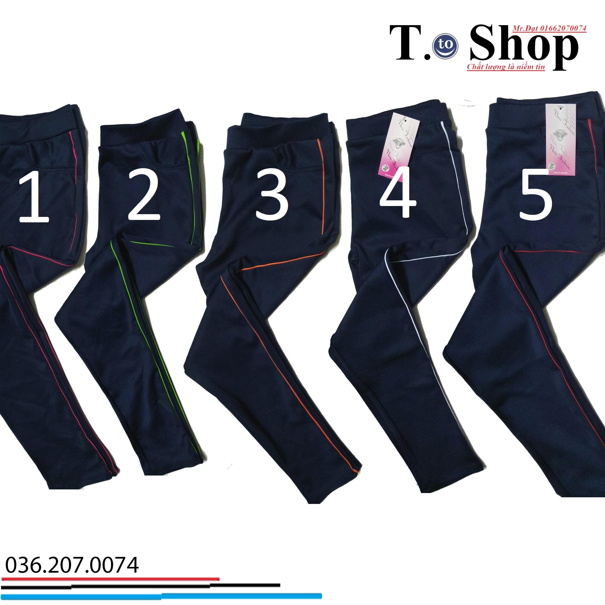 [HCM]Quần thun nữ - legging màu XANH ĐEN 5 VIỀN (Ôm body quần màu xanh đen viền sọc màu Đỏ - trắng - cam - xanh - hông)