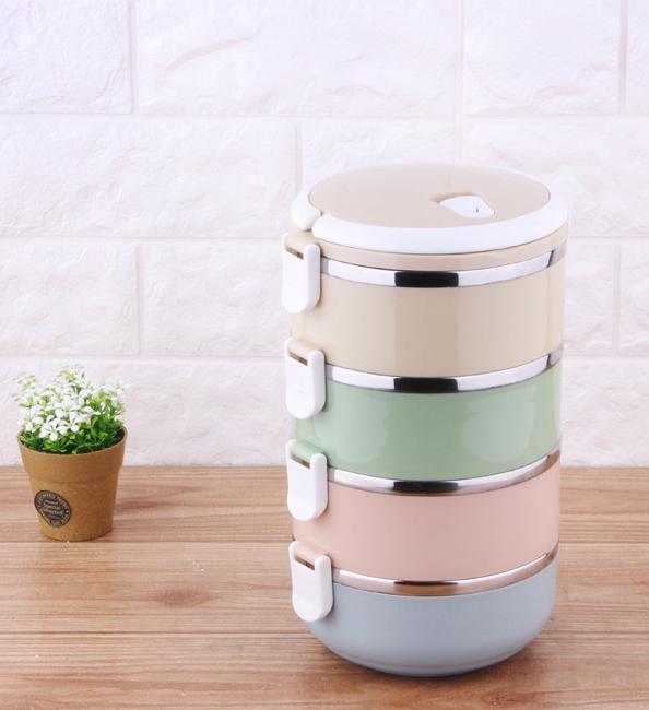 Hộp cơm giữ nhiệt Lunch Box 4 tầng lõi inox (Màu ngẫu nhiên)