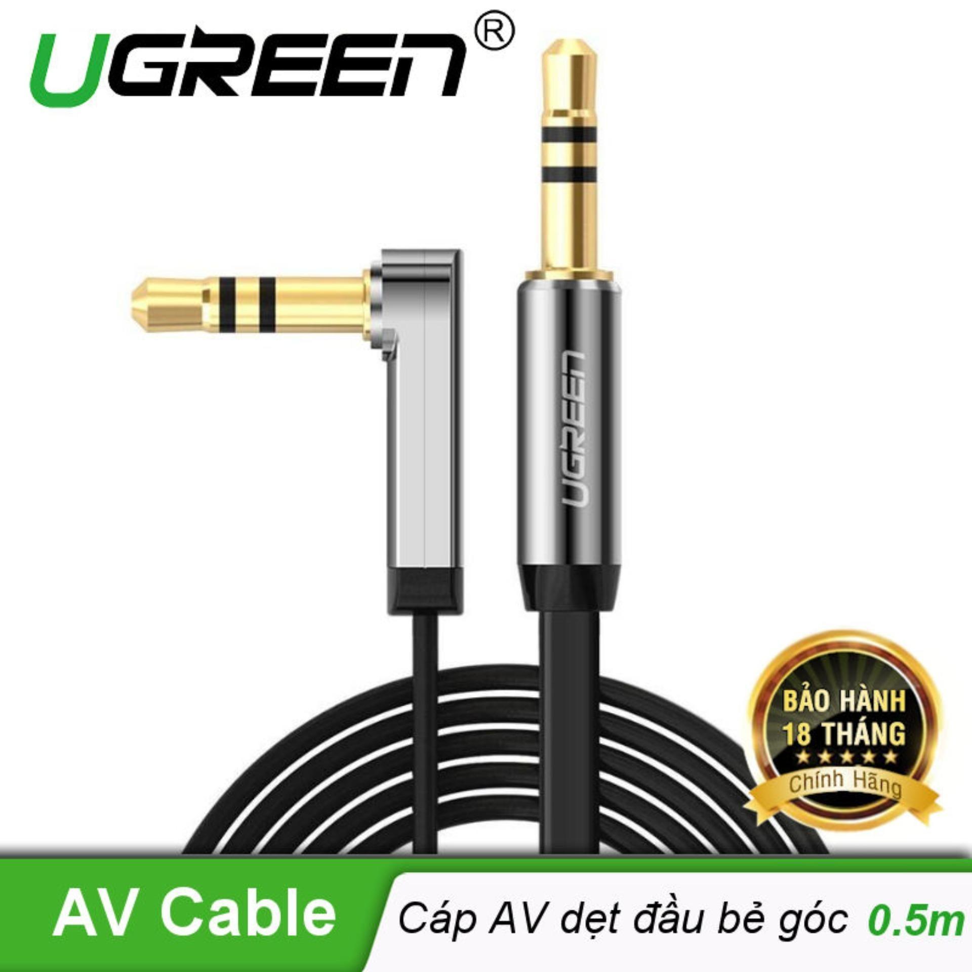 Cáp audio 3.5mm 0.5m bẻ góc ugreen 10596