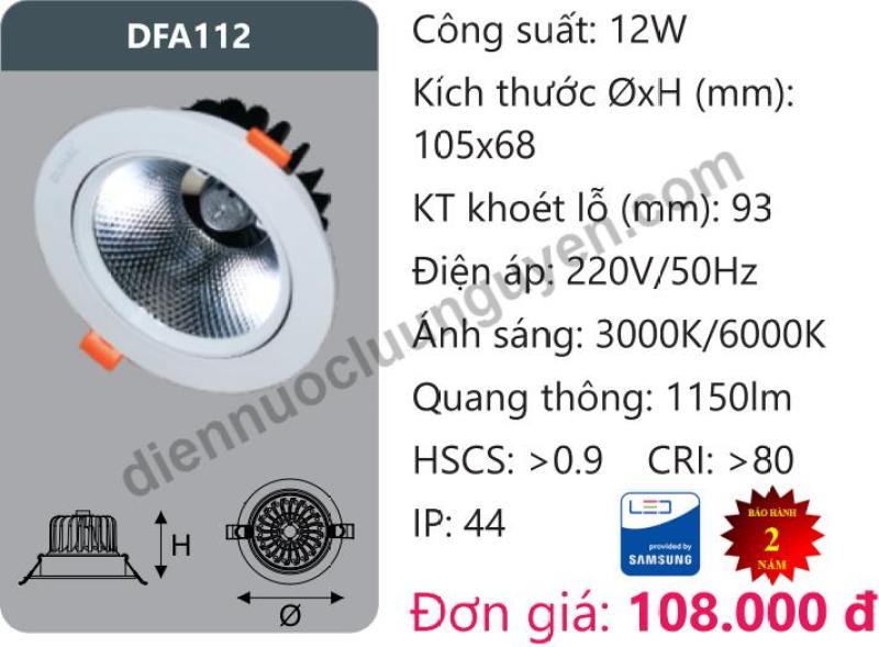 Đèn Led âm trần Downlight Tán Quang Chiếu Sâu 12W DUHAL DFA112
