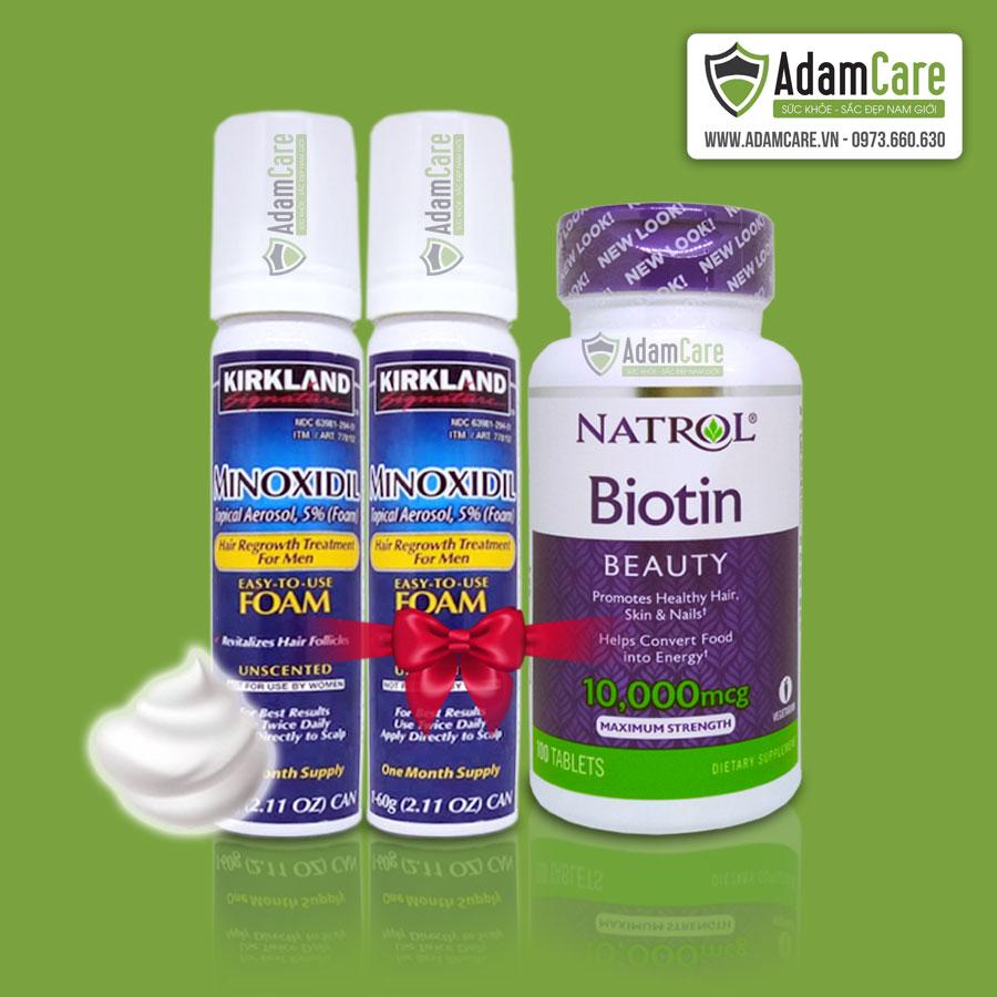 Serum mọc râu Combo 2 Minoxidil 5% Foam +1 Biotin