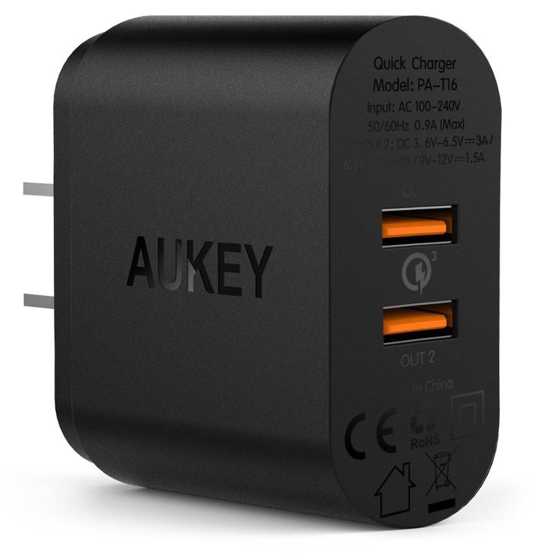 Giá Cốc sạc tích hợp 2 cổng quick charge 3.0 Aukey PA-T16 ( Đen)