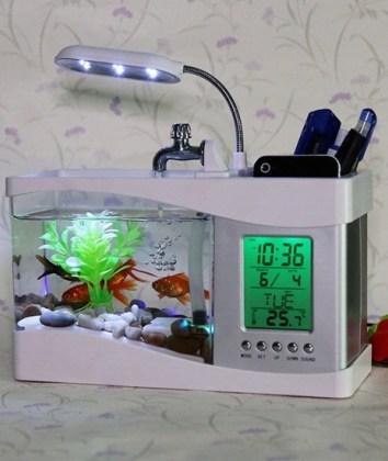 Bể cá mini để bàn + tặng kèm đá màu trang trí và cây cảnh nhựa