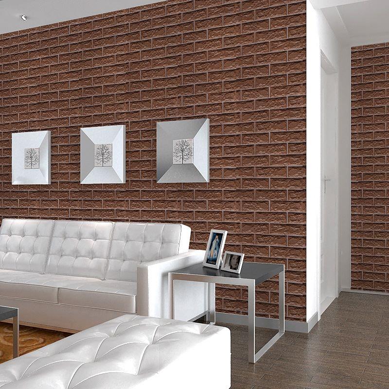 10m Giấy dán tường họa tiết giả gạch 3d nâu khổ 45