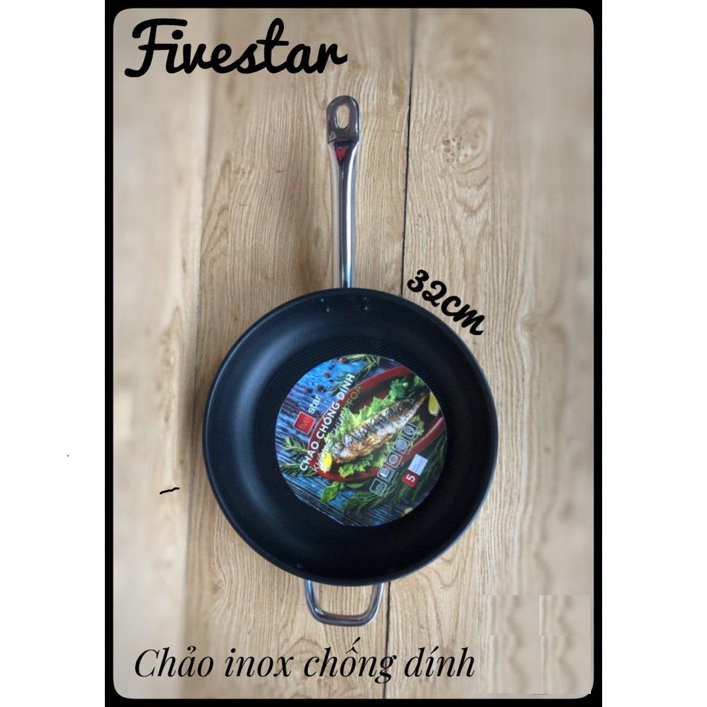 Chảo inox chống dính bếp từ 3 đáy Fivestar Standard 32 cm.tặng 5 muỗng inox