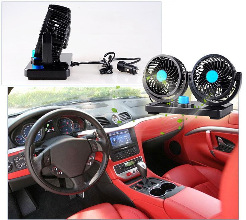 Quạt 12V cho oto/Quạt máy đôi mini 12v điều chỉnh 360 độ