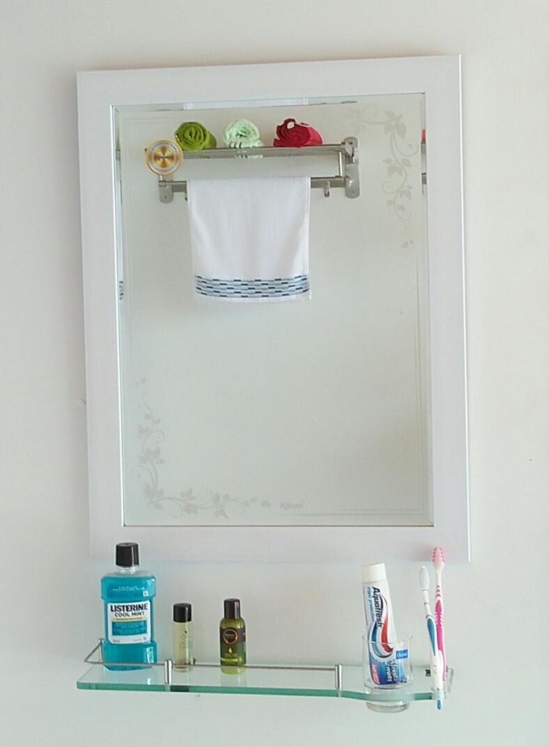 Gương soi Kibath khung viền 5cm trắng trơn KT 55x70 cm