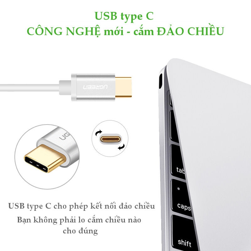 Dây cáp chuyển đổi USB 2.0 sang USB Type C, dài từ 0.25-2M UGREEN US188 Dây cáp chuyển đổi USB 2.0 sang USB Type C, dài từ 0.25-2M UGREEN US188