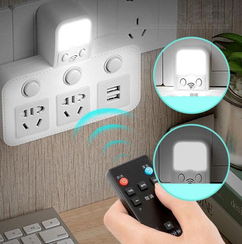 Ổ cắm điện thông minh 2 ổ cắm và 2 ổ cắm sạc USB kiêm đèn ngủ LED chống sét cao cấp có remote điều khiển từ xa 2019 (chân cắm 2 chấu)