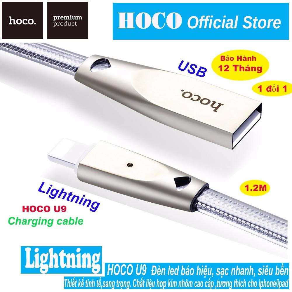 Cáp sạc hoco u9 cho iphone 567 có đèn led sang trọngcá tính