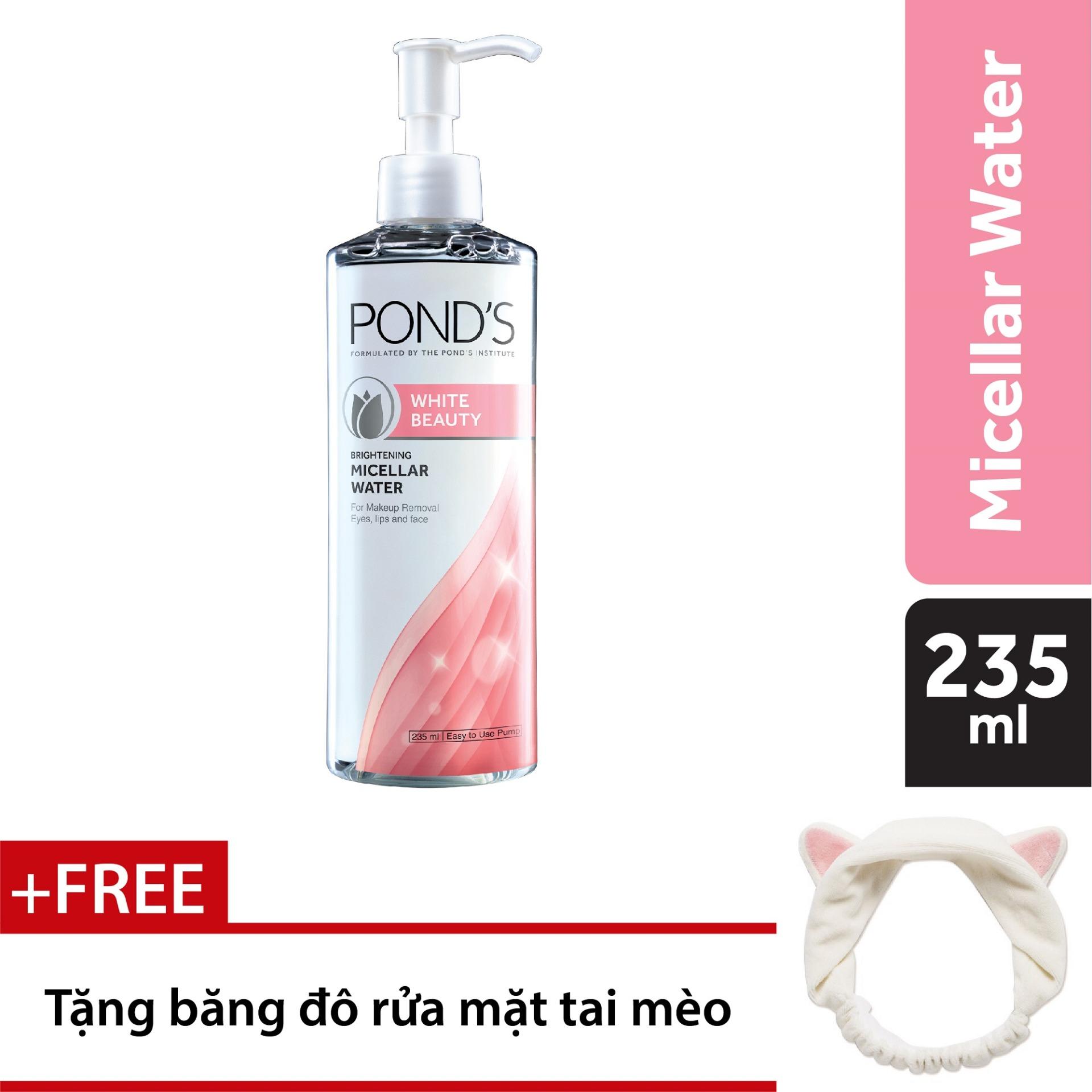 Nước tẩy trang làm sáng da Ponds White Beauty Micellar Water 235ml + Tặng băng đô tai mèo