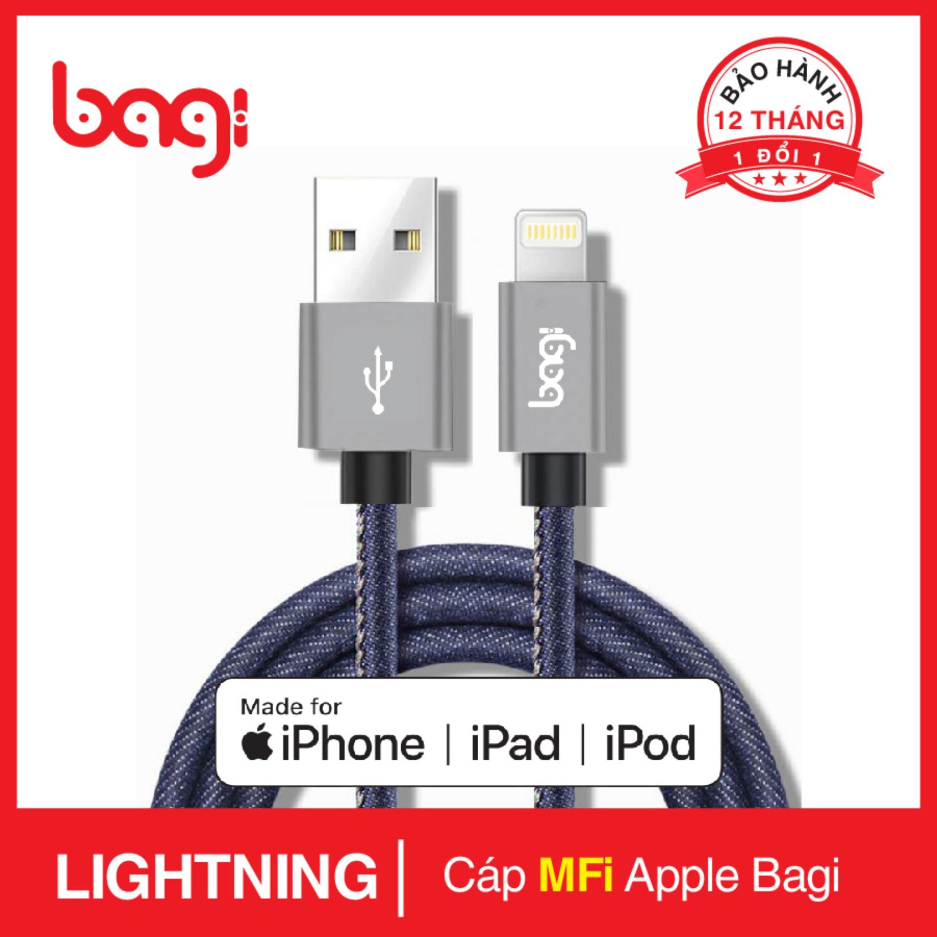 Cáp sạc lightning Bagi chuẩn MFI cho iPhone/ iPad/ iPod - BH 12 tháng