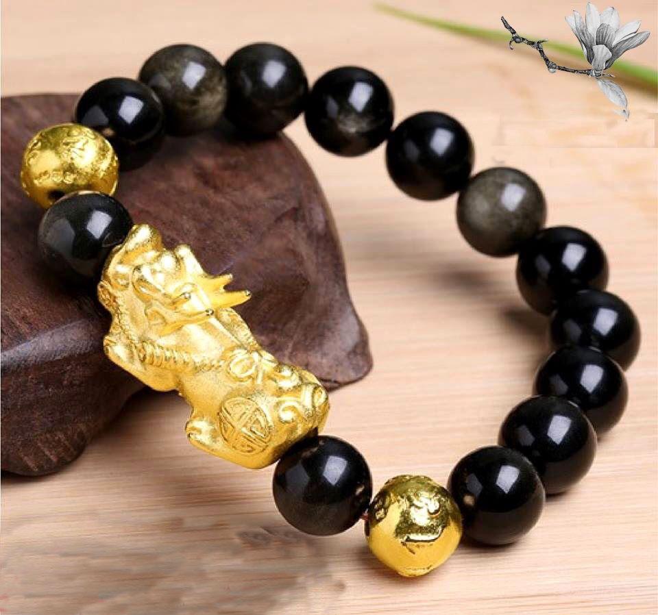 Vòng Tay Tỳ Hưu Mạ Vàng 24k Chuỗi Hạt Đá Mã Não vượng khí,tài lộc