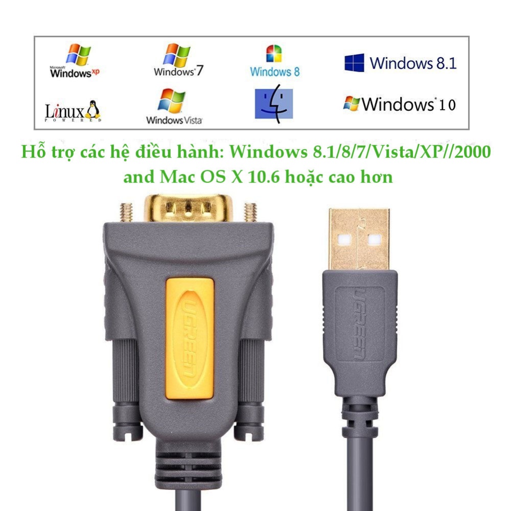 Dây USB 2.0 sang COM DB9 RS-232 chipset PL2303TA dài 1-3m UGREEN CR104 Dây USB 2.0 sang COM DB9 RS-232 chipset PL2303TA dài 1-3m UGREEN CR104