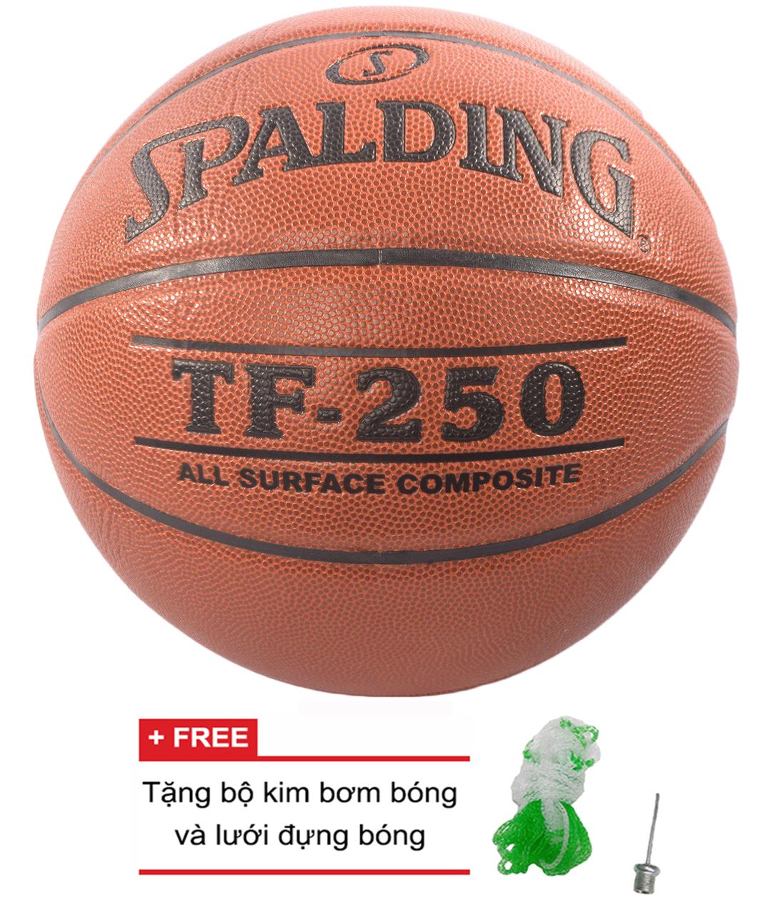 Quả bóng rổ Spalding TF250 All Surface Indoor/Outdoor Size 7 + Tặng bộ kim bơm bóng và lưới đựng bóng