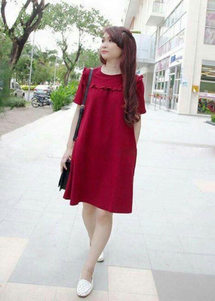 Đầm bầu suông kết bèo ngực