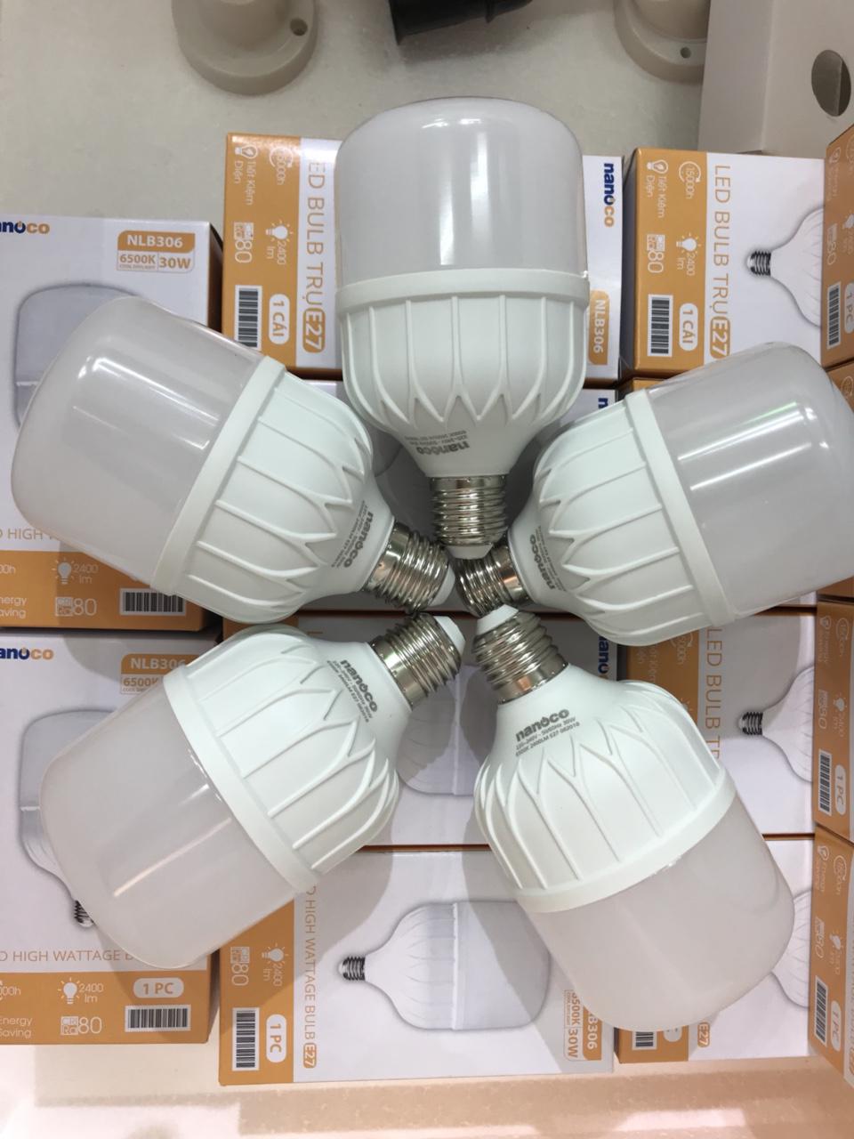 Đèn led Bulb 30W Panasonic, Bóng đèn Led Búp trụ kín nước Nanoco- Panasonic, đèn Led Bulb đầu bằng 30w Nanoco