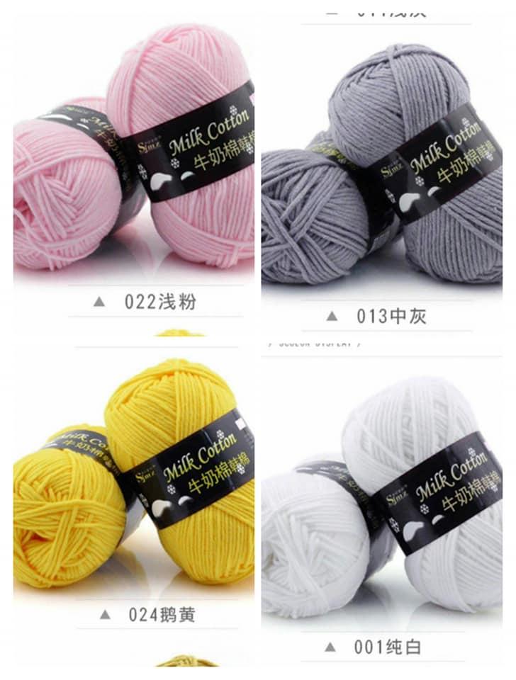 Combo 2 cuộn Len milk cotton  sợi to 3mm và 1 kim móc len số 3-4