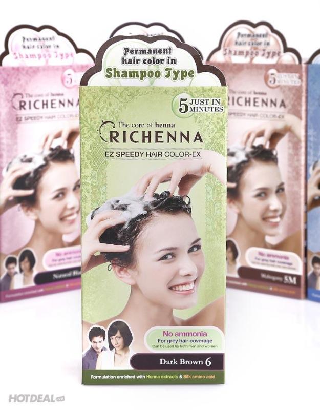 Thuốc Nhuộm Tóc Phủ Bạc Dạng Gội Richenna - Richenna EZ Speedy Hair Color (số 6) cao cấp