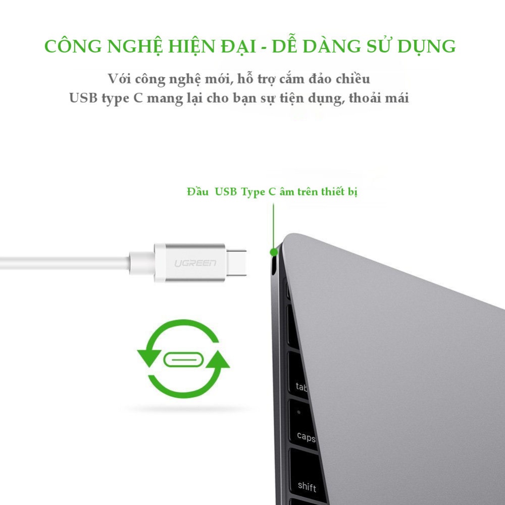 Dây cáp và truyền dữ liệu USB type C 3.1 hỗ trợ sạc nhanh PD 60W, QC3.0, 3A, dài 1.5m UGREEN US161 Dây cáp và truyền dữ liệu USB type C 3.1 hỗ trợ sạc nhanh PD 60W, QC3.0, 3A, dài 1.5m UGREEN US161