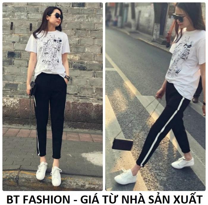 Quần Dài Nữ Thun Phom Rộng Jogger Thể Thao Thời Trang Hàn Quốc - BT Fashion (Sọc Xuông - 02)