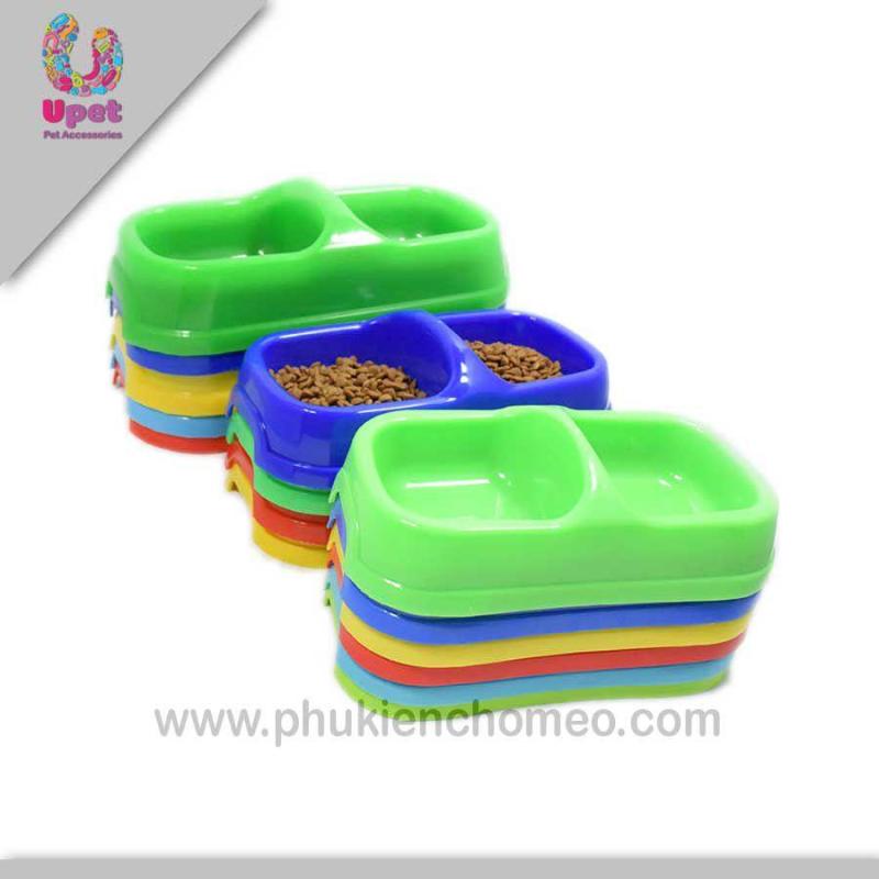HN-SP81-SP139 -Bát đôi 3017 (hanpet 4711789) bát ăn/uống chó mèo 2 ngăn vuông có gờ