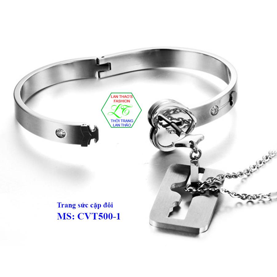 Trang sức cặp đôi Titan Vòng tay ổ khóa-dây chuyền chìa khóa cao cấp CVT500