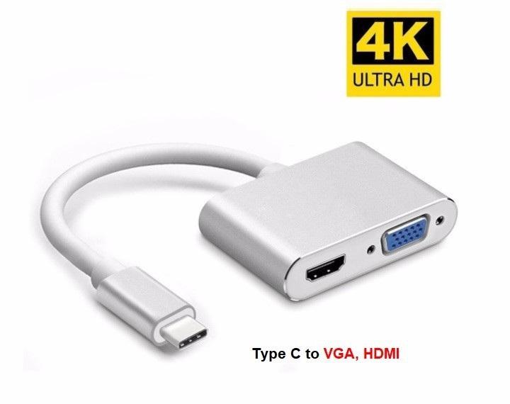 3 in1 USB 3.1 Type C to HDMI+VGA+3.5mm Audio Female Adapter for Macbook (Silver) - intl