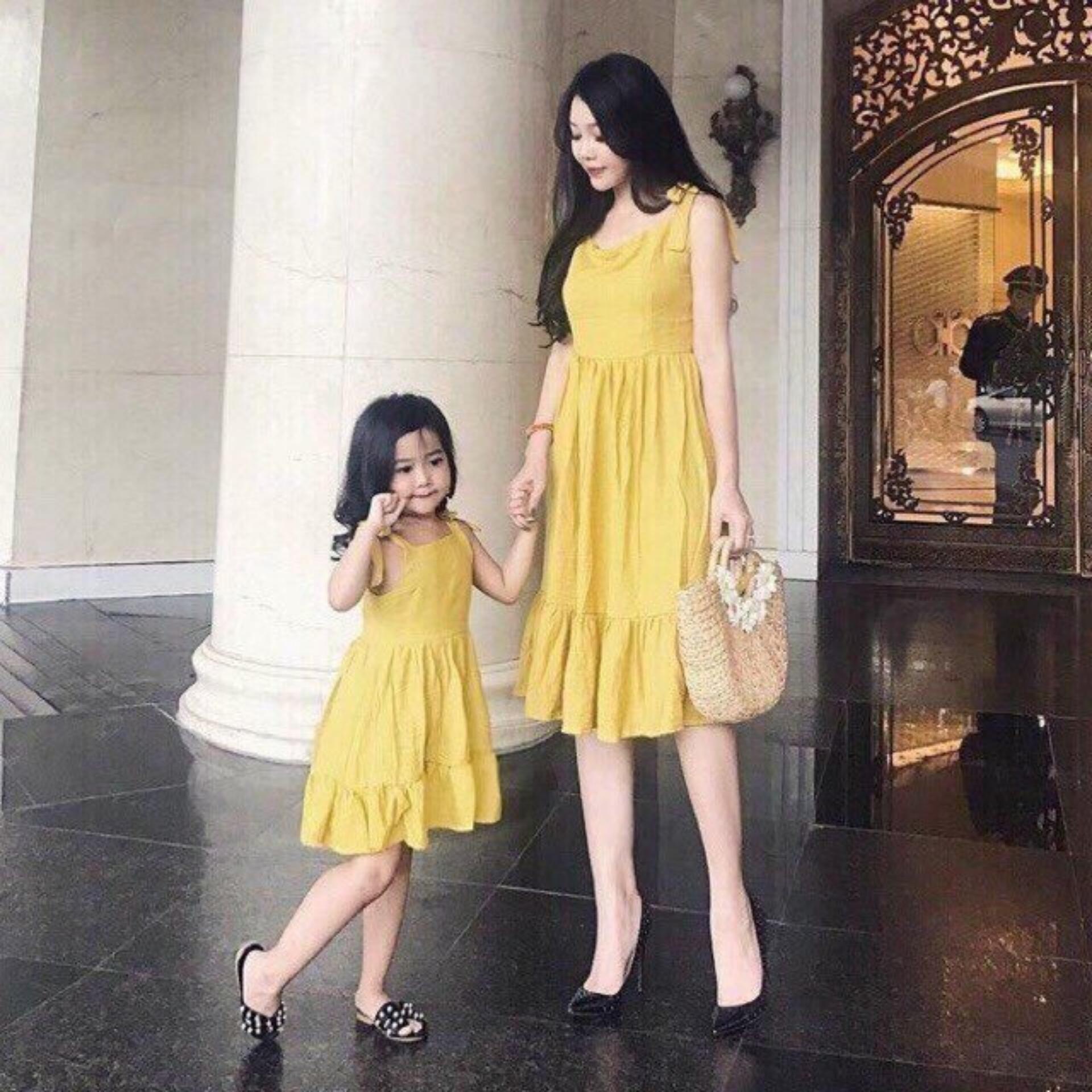 Sét đôi mẹ và bé Chất kate lụa MS119 xanh-vàng