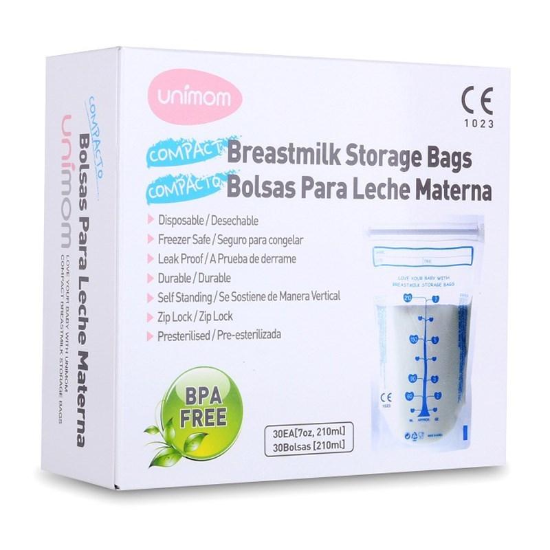 Túi trữ sữa Unimom 210ml 60 túi chất liệu an toàn BPA free hai lớp rất chắc chắn an toàn khóa zipper ở miệng túi