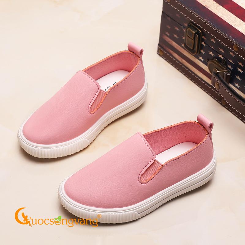 Giày bé gái giày da giày lười bé gái màu hồng GLG093
