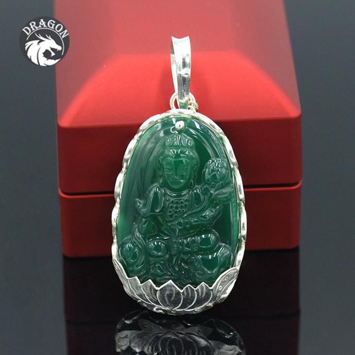 Mặt dây chuyền đẹp, dây chuyền phật, mặt phong thủy, mặt dây chuyền phật phổ hiền bồ tát đá xanh bọc bạc - bạc nam dragon