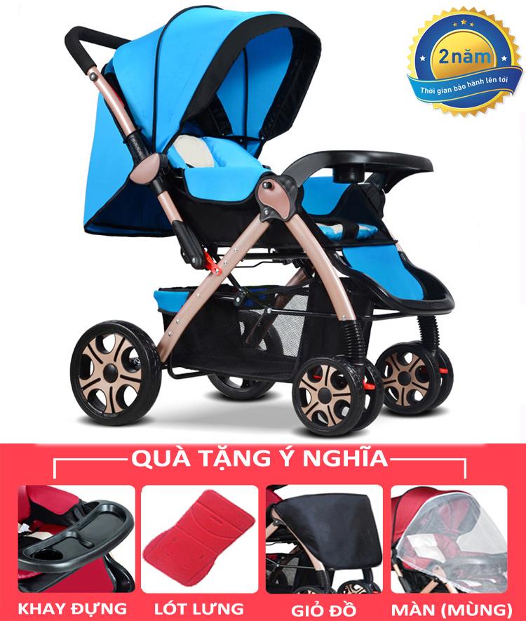 Xe đẩy em bé 2 chiều cao cấp gấp gọn Haowei 806 + Tăng kèm màn chống côn trùng, chiếu, nệm, giỏ đựng đồ