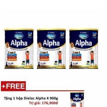 Bộ 3 hộp sữa bột vinamilk dielac alpha 4 1.5kg tặng 1 hộp dielac alpha 4 900g