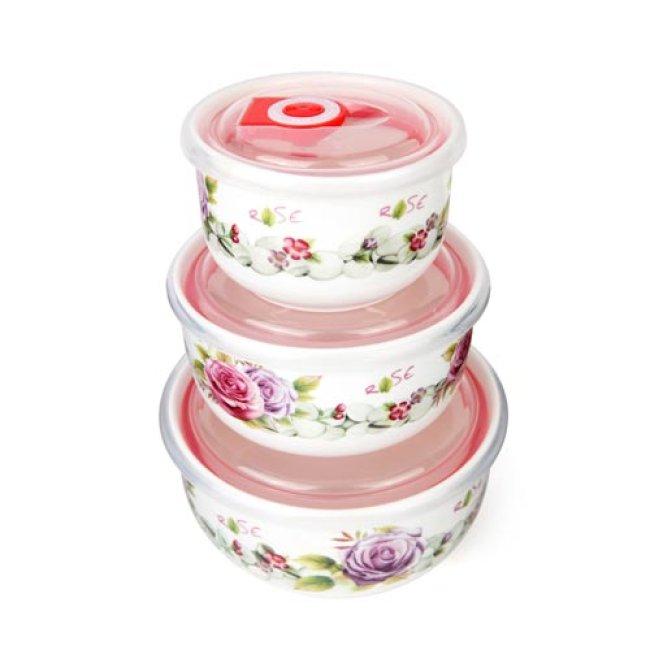 Bộ 3 bát sứ có nắp hút chân không